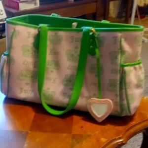 VINTAGE SUPER RARE Juicy Couture Baby Bag Tote Lime Green and Lite Pink Material